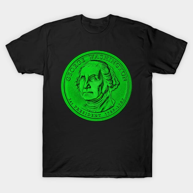 USA George Washington Coin in Green T-Shirt by The Black Panther